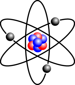 Stylised atom with three Bohr model orbits and stylised nucleus.png