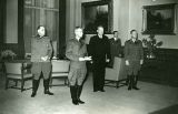 Wilhelm Redieß, Josef Terboven, Vidkun Quisling og Paul Wegener i mottagelse på Stortinget under Statsakten 1942 Foto: Riksarkivet/NTBs Billed og Klisjeavdeling