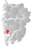 Bergen markert med rødt på fylkeskartet